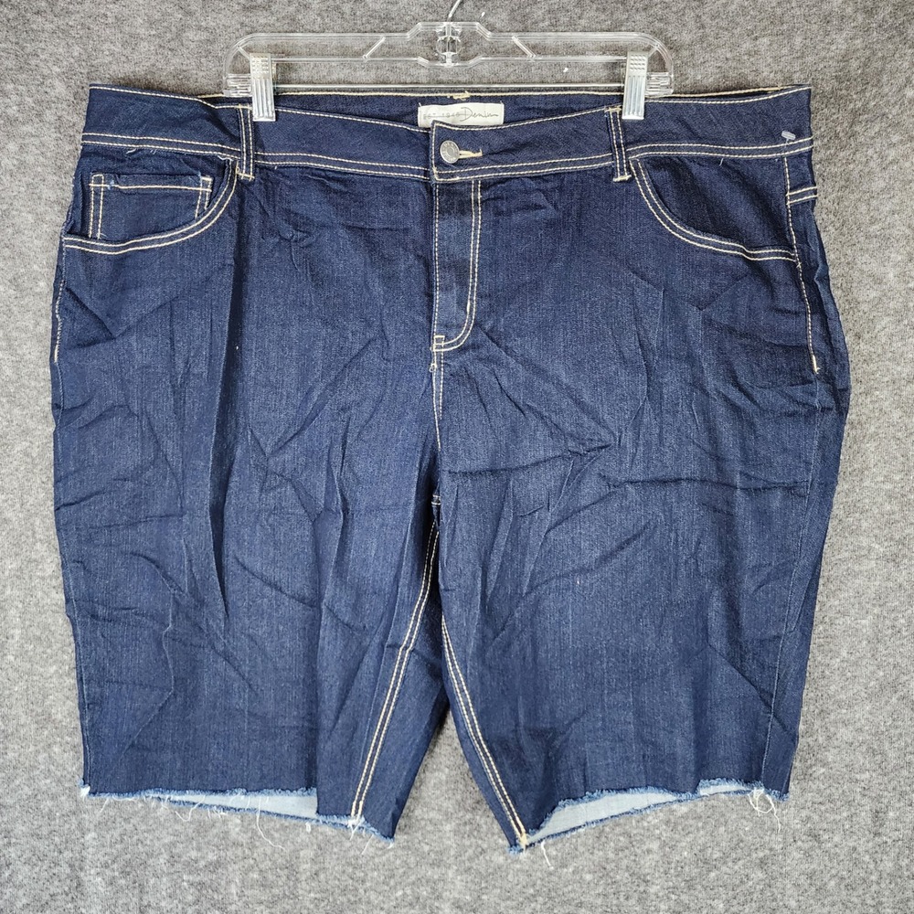 Cato Denim Shorts Womens 20W Curvy Dark Wash Raw Hem Bermuda EUC